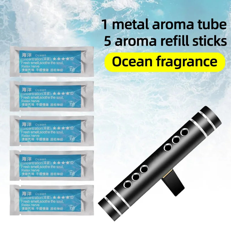 Car Fragrance Cylindrical Aroma Diffuser Vent Clips Set with 5 Refill Sticks for Women Men Automotive Fragrance Accessorie