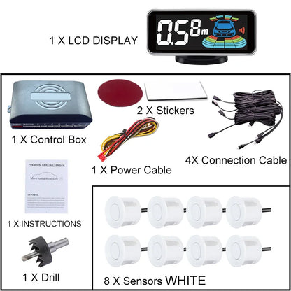 8 Radar Parking Sensor Kit Backlit LED Display Parktronic Backup Detector Assistant Car Parking System