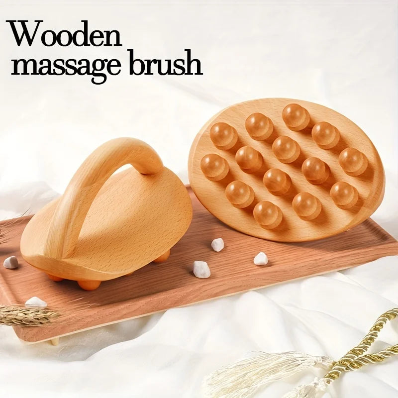 Natural Wood Handheld Gua Sha Massage Brush 14 Beads Waist Leg Body Meridian Scraping SPA Therapy Anti Cellulite Relaxation Tool