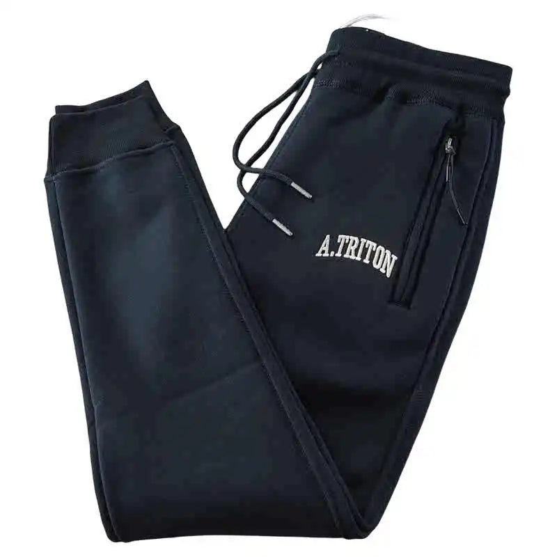 2024 Winter New American Retro Thickened Velvet Letter Printed Sweatpants Men's Simple Drawstring Sports Casual Ankle-tied Pants