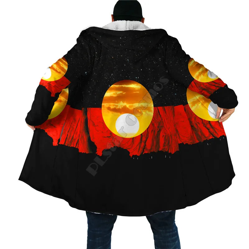 Aboriginal Art Blue Style Turtle Dreaming Paintings 3D Printed Hoodie Cloak Men Women Winter Fleece Wind Breaker Warm Cloak