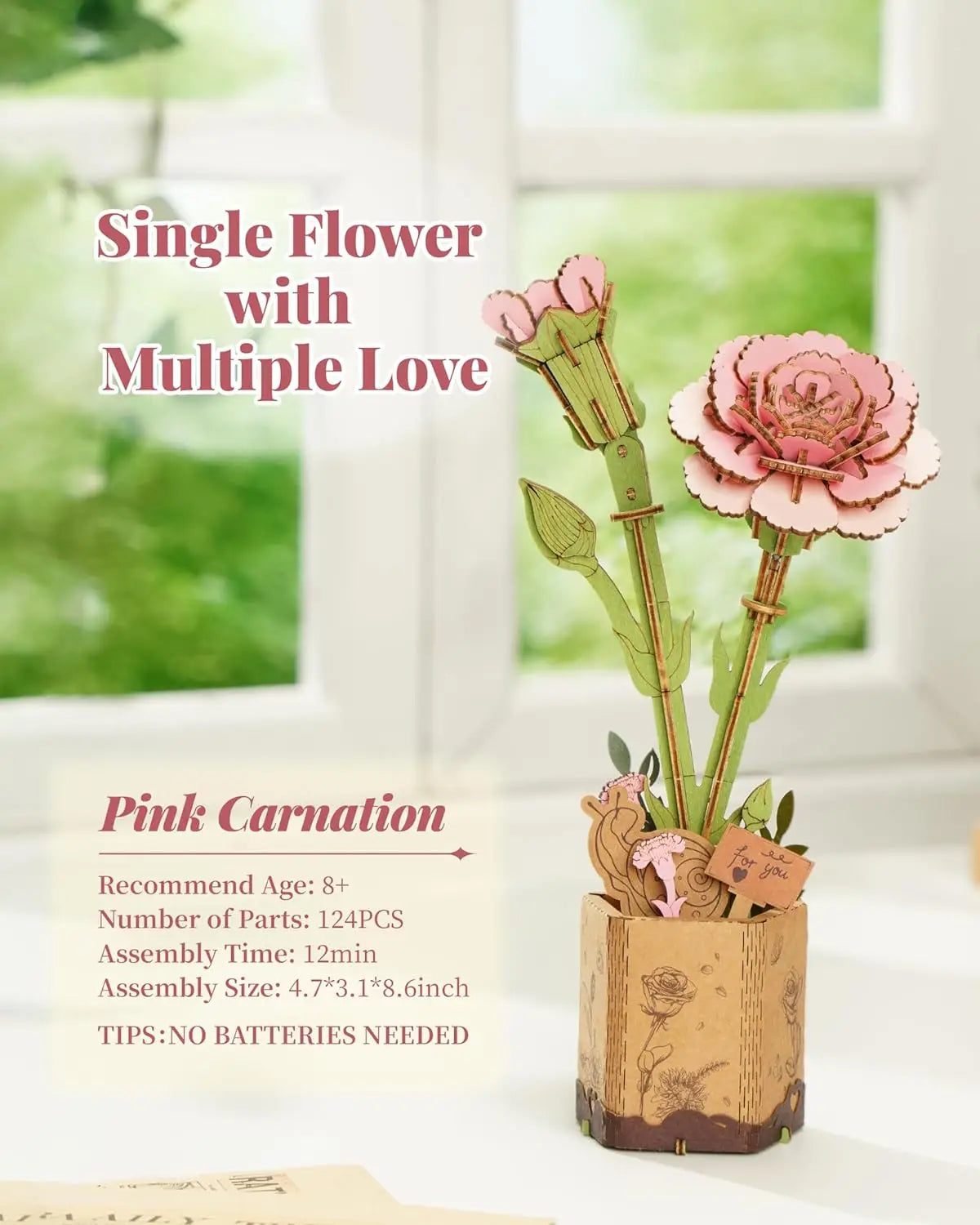 ROKR 3D Wooden Puzzle Flowers Bouquet Wooden Bloom Craft Model Kits Eternal Flowers Romantic Gift for Birthday Mother's Day