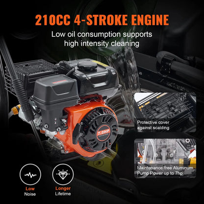 VEVOR Gas Pressure Washer, 3400 PSI 2.6 GPM, Gas Powered Pressure Washer with Aluminum Pump, Spray Gun and Extension Wand