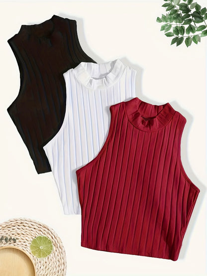 New style, stylish solid color, versatile women's sleeveless top three-piece set
