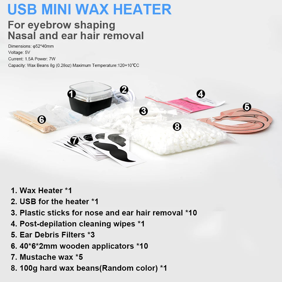 USB Mini Wax Heating Machine Wax Heater Kit  Melting Warmer Pot for Lips Eyebrow Nose Ear  Hair Remova For Men and Women