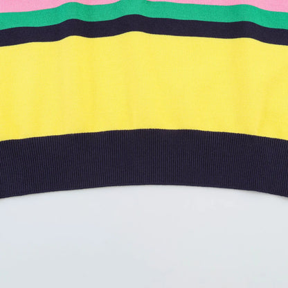 Fashionable Striped Knitted  Shirt Women's Loose Fit Business Casual Short Sleeve Classic Pattern Polyester Fiber
