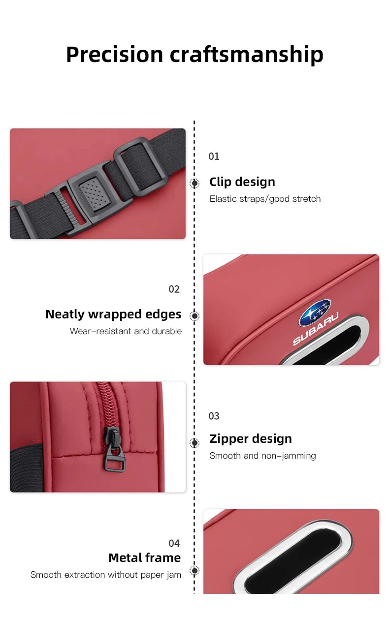 High-capacity Car Interior Tissue Box Kleenex Storage Bag Accessories For Subaru STI Forester Impreza Legacy Outback XV BRZ WRX