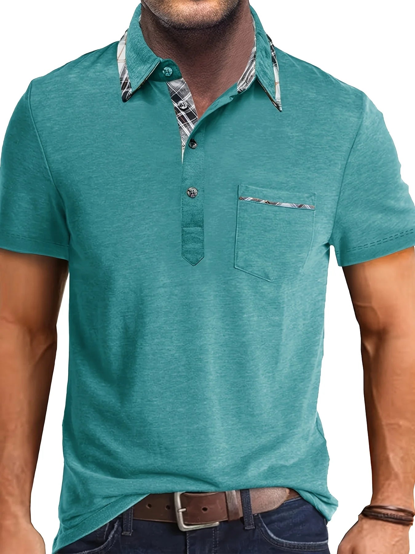 1XL-6XL Summer Plus Size Men's Short-Sleeve Polo Shirt Casual Solid Color Collared Pullover Henley Shirt with Pockets