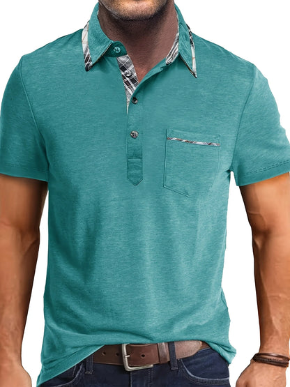 1XL-6XL Summer Plus Size Men's Short-Sleeve Polo Shirt Casual Solid Color Collared Pullover Henley Shirt with Pockets