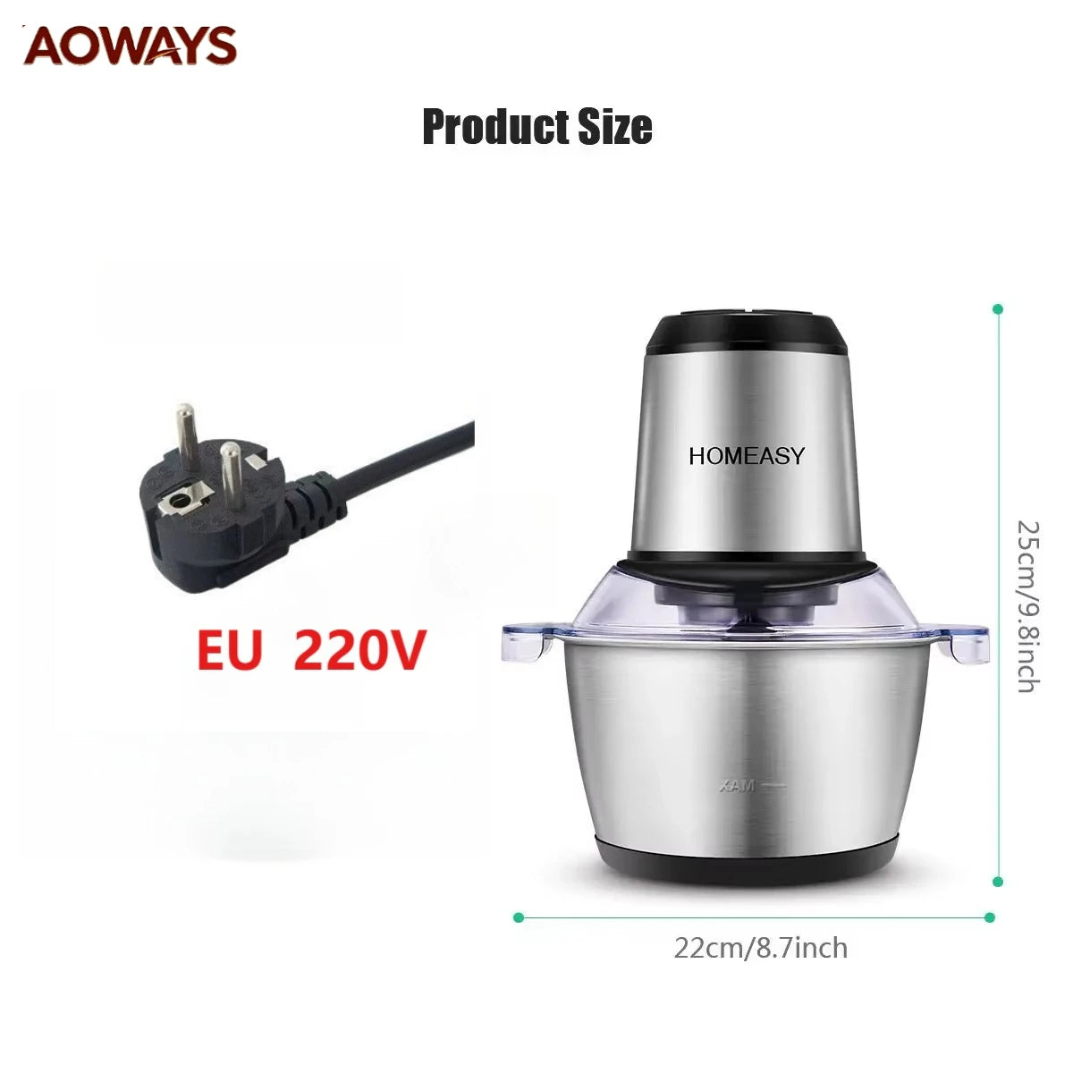 2L Domestic Meat Mincer Electric Fully Automatic, Stainless Steel, Multi-Functional Kitchen Appliance with Anti-Overflow Feature