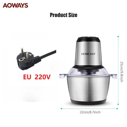 2L Domestic Meat Mincer Electric Fully Automatic, Stainless Steel, Multi-Functional Kitchen Appliance with Anti-Overflow Feature