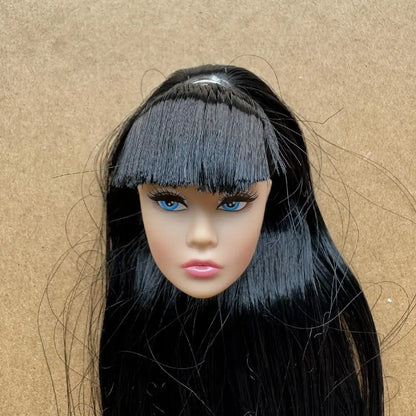 1/6 Scale Multi-jointed Fashion Doll Heads with Bangs Pony Tail Super White Beige Dark Brown Skin Tone PP Doll Figures for Colle