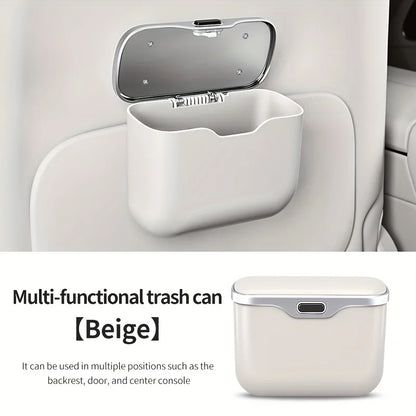 1pcs  Hanging Multifunctional Car Trash Can with Lid Button Wet Dry Use Auto Interior Storage Organizer Bin