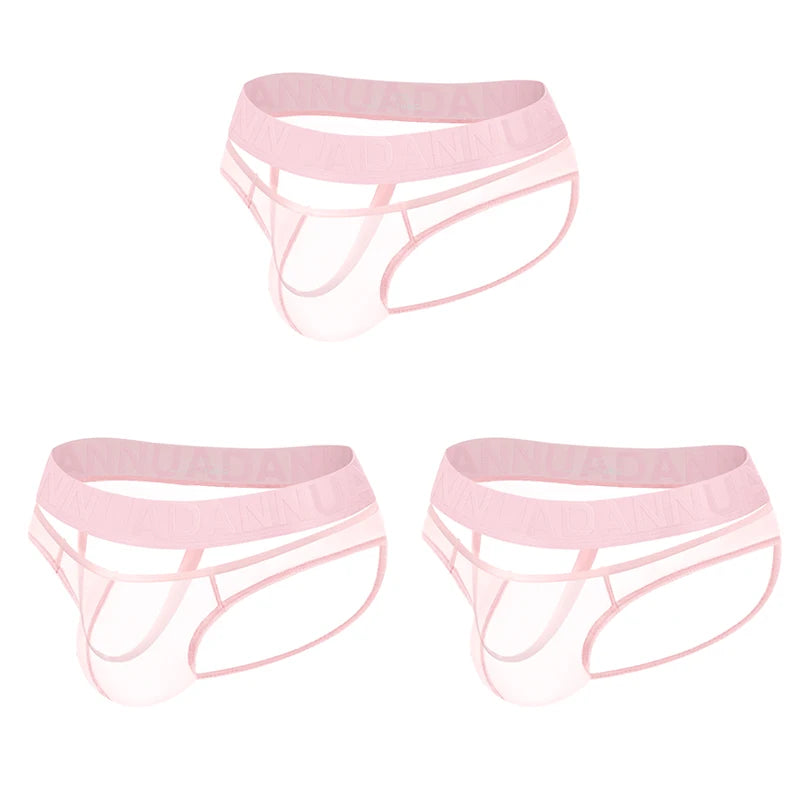 Men's Sexy See-Through Pouch Mini Tight Briefs Unique Crotch Cutout Ice Silk Cooling Underwear