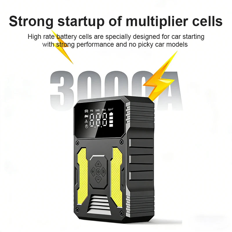 4in1 Portable Jump Starter Power Bank 12V 1500A Car Jump Starter With 150PSI Air Compressor Emergency Booster Lighting Charging