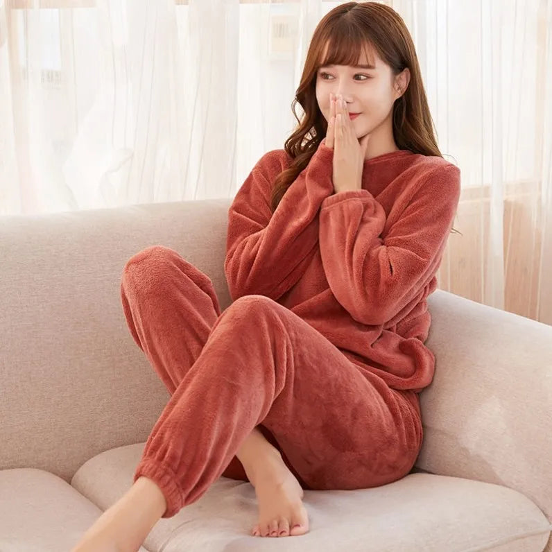 Thickened Fluffy Sleepwear Long Sleeve Men's Coral Fleece Pajamas Warm Home Clothes Set Loose Fit Outerwear in Autumn And Winter