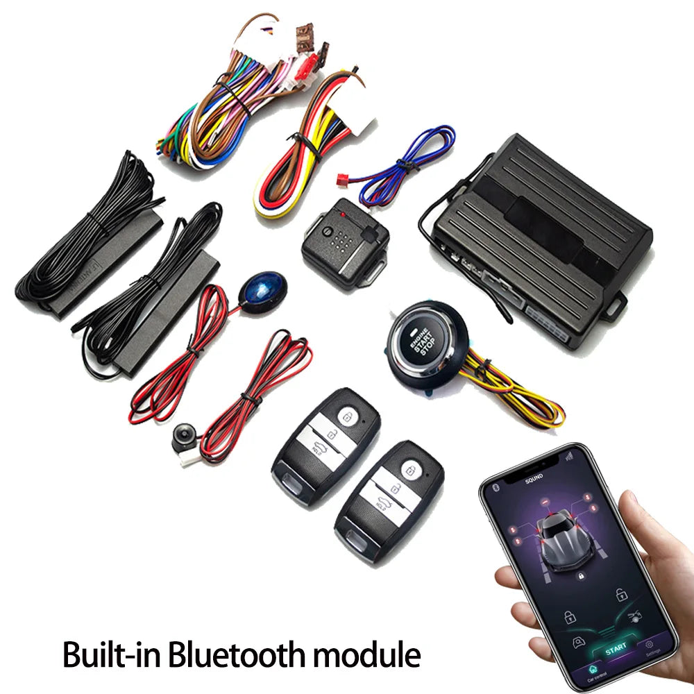 Car Smart Key Starter Alarm Bluetooth Autostart Set Auto Start Stop Push Button Keyless Entry System Skit Automotive Accessories