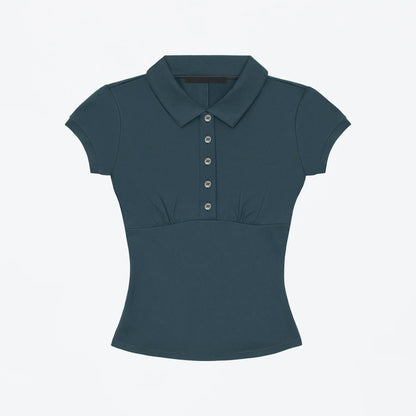 Tank Polo Collar Short-Sleeve T-Shirt, Slim-Fit Waist-Cinching Style, Slimming Hot Girl Style Crop Top, High-Elastic Slim-Fit Waist-Cinching Polo Shirt, Hot Girl Style for Layering or Wearing Alone