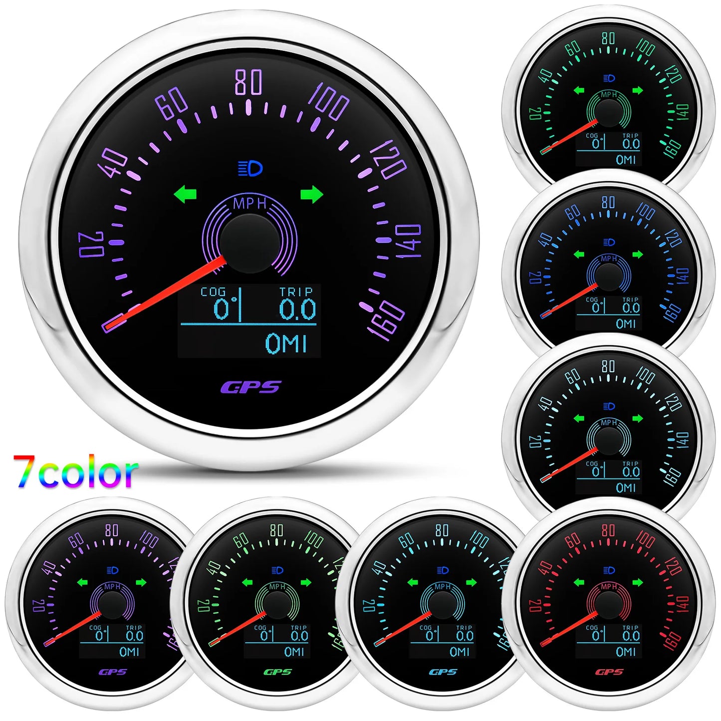 85MM GPS Speedometer 0-160MPH 0-200KMH With GPS Antenna 7 Colors Backlight Digital LED Odometer Gauge for 12V24V Car Boat Marine