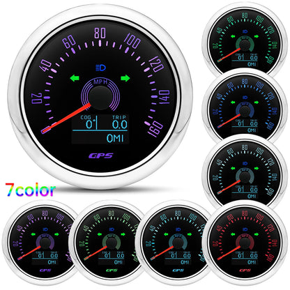 85MM GPS Speedometer 0-160MPH 0-200KMH With GPS Antenna 7 Colors Backlight Digital LED Odometer Gauge for 12V24V Car Boat Marine