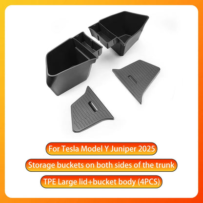 For Tesla Model Y Juniper 2025 Trunk Organizer Side Storage Box Boot Organizer TPE Storage Bin Anti-dirty Car Travel Accessories