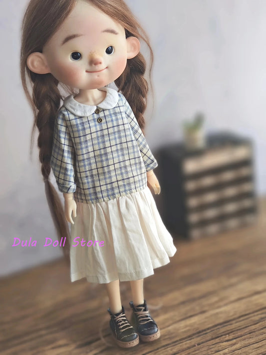 Dula Doll Clothes for Josh Blythe Landoudou Landazz Ob24 Ob22 Licca 1/6 Doll Plaid Blouse Dress