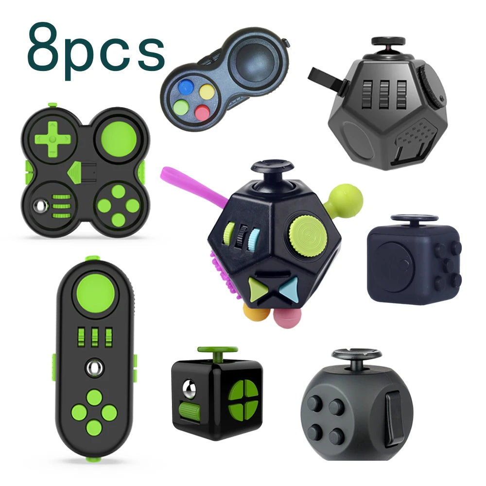 8pcs Fidget Toy Game Set Anti-Stress Fun Desk Handle Educational Stress Relief Finger Play Toys