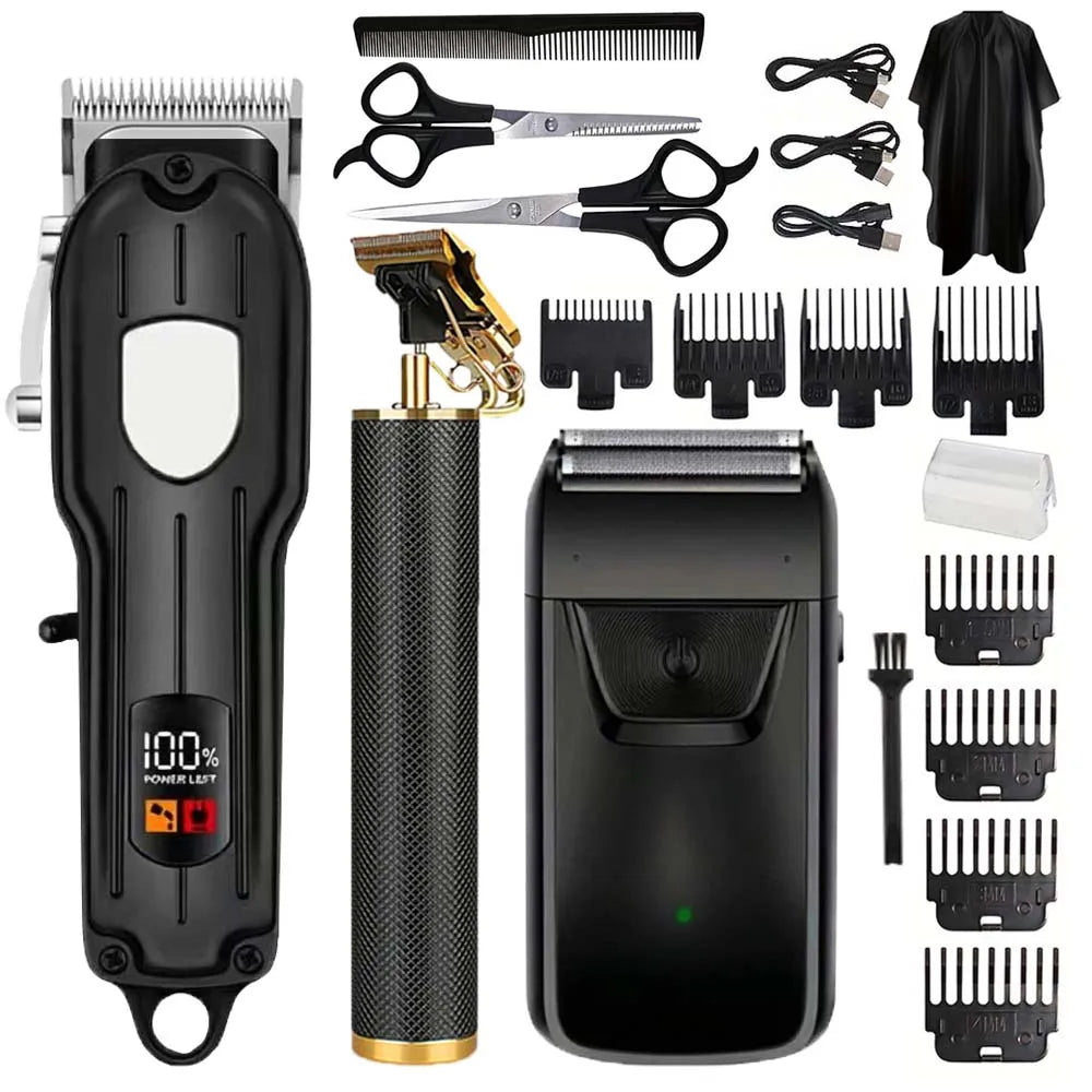 Professional Cordless Hair Clipper Set for Men Rechargeable Electric Hair Trimmer with LED Display Grooming Kit with Accessories