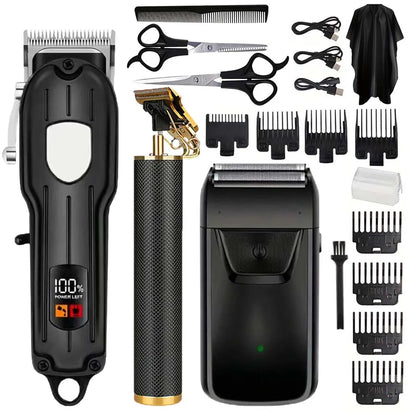 Professional Cordless Hair Clipper Set for Men Rechargeable Electric Hair Trimmer with LED Display Grooming Kit with Accessories
