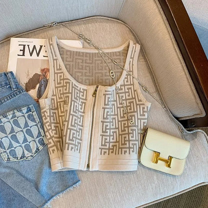 Stunning Knitted Crop Top Women's Sleeveless Tight Fit Short Style Summer Inner Wear Outer Wear Base Layer Hot Girl Vest