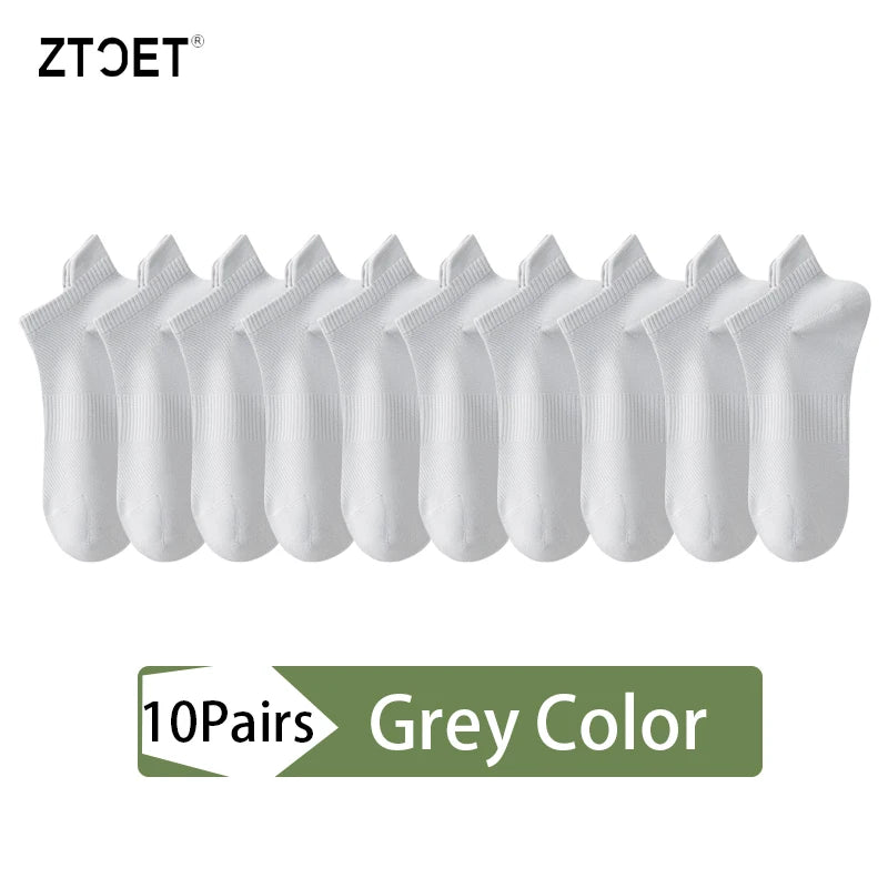 10Pairs Men Combed Cotton Socks Mesh Antibacterial Breathable Fashion Black High Quality Man Sock New For Male Size EU38-45