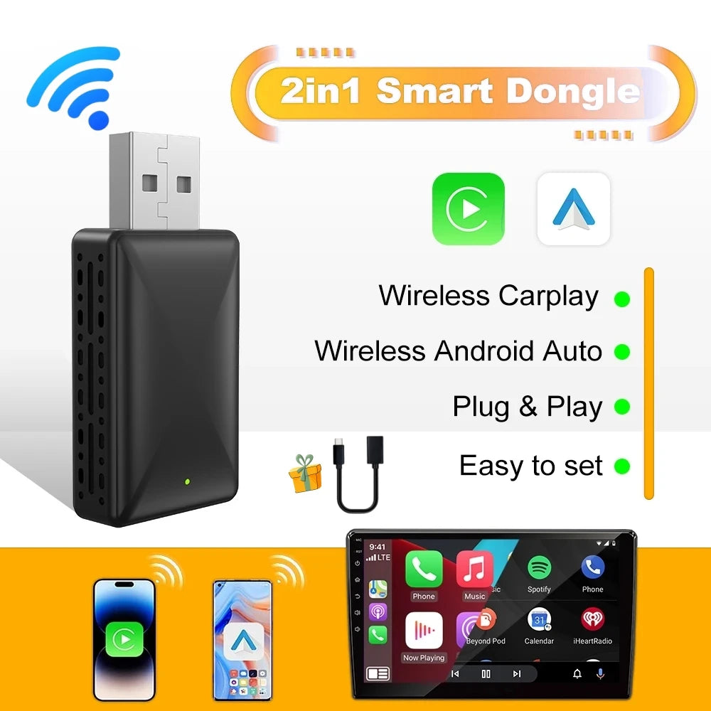 Android Auto Wireless Adapter New Mini 2 in 1 Box For Apple Carplay Dongle for Cars With Wired AA CP Wireless WIFI Plug & Play
