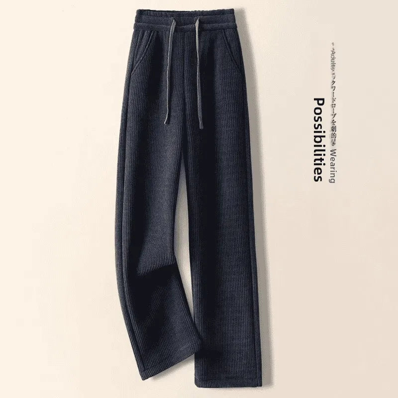 High Waist Thickened Fleece Women's Loose Pants Straight Leg Casual Trousers Korean Style Commute Fashion plus Size Ladies