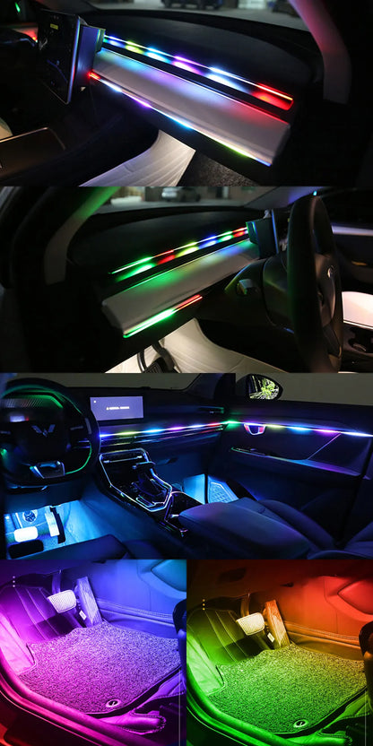 KEVANLY Car Ambient Lights 10 in 1 Footwell Universal RGB Atmosphere Lamps USB APP Remote Cigar Lighter for Tesla Model 3 Y S X