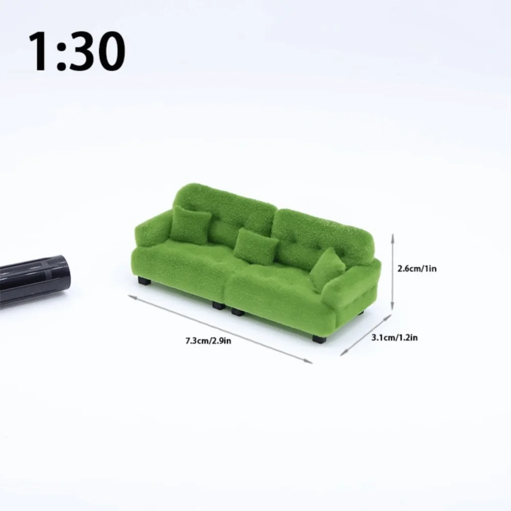 New 1:12 1:20 1:30 Flocking Sofa Model Simulation Dollhouse Decoration Living Room Furniture Mini Sofa House Accessories