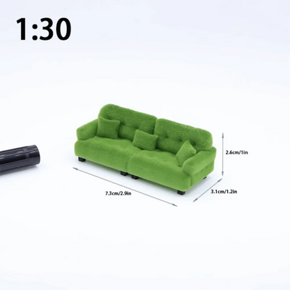 New 1:12 1:20 1:30 Flocking Sofa Model Simulation Dollhouse Decoration Living Room Furniture Mini Sofa House Accessories