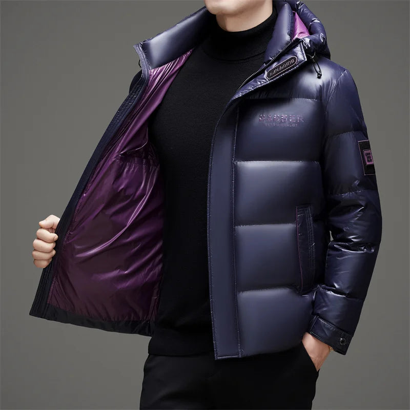 Real Good 90% White  Duck Down Parkas Coat 2025 Winter Men Thermal Warm Hooded Jacket Trendy Bright Color Duck Down Puffer Coat
