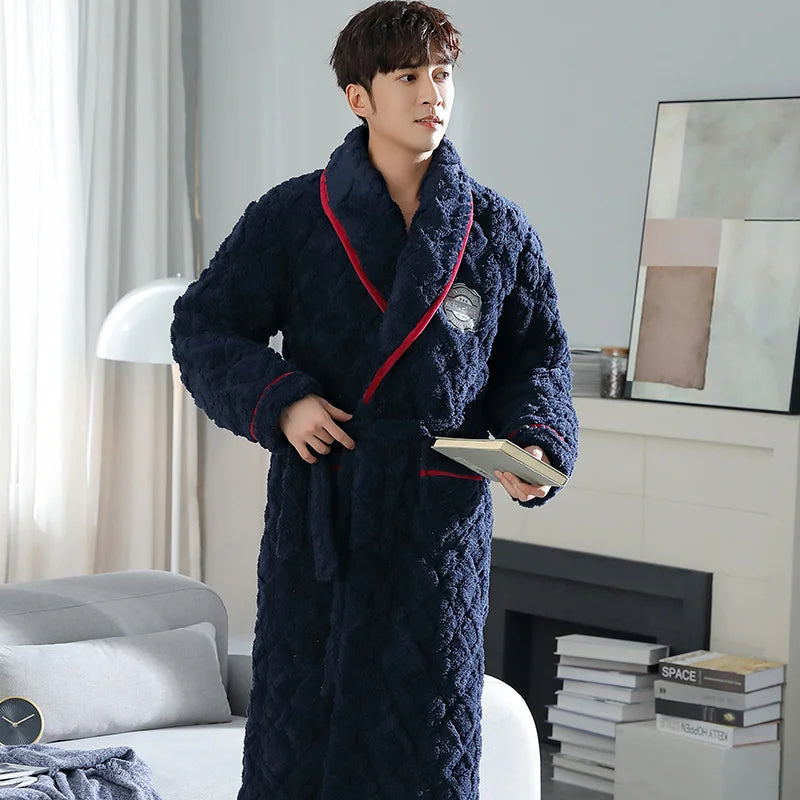 Winter Men Bath Robe 3 Layer Clip Cotton Bathrobe Male Dressing Gown Pijamas Hombre