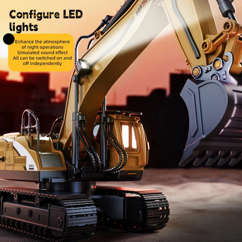 RC Excavator Truck Alloy 12/13/15CH  Engineering Vehicle Sound Spray Lighting 680 Rotation Car Kids Toys for Boys Christmas Gift