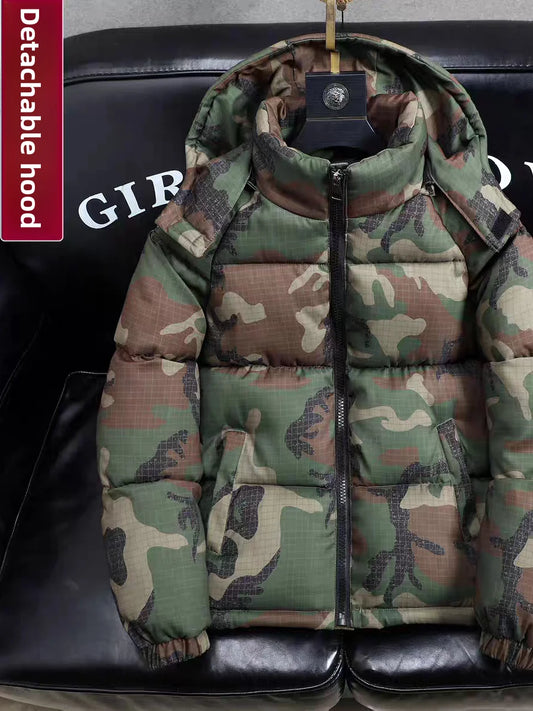 Men's Winter Camouflage Thickened Warm Detachable Hood Cotton Jacket Outdoor Fashion Cold Resistance Dirt Resistant Workwear