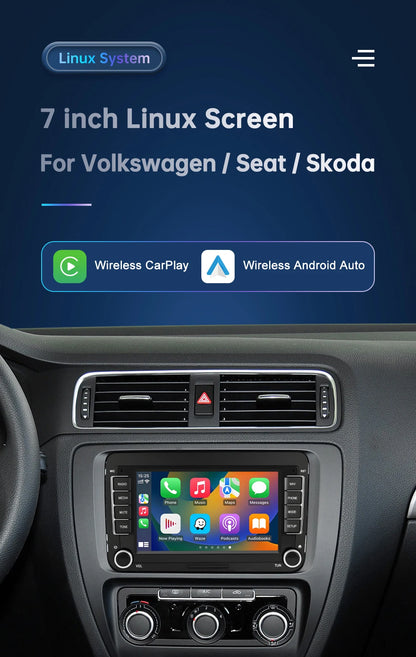 Road Top 7" HD Car Radio Wireless CarPlay Android Auto Stereo Audio For Volkswagen/Seat/Skoda/Passat/Golf/Polo Player