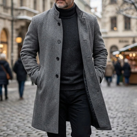 New Men's Coat Casual Winter Single Breasted Invisible Button Mens Business Knee-length Coat Trench Cloth Streetwear Men Blouse