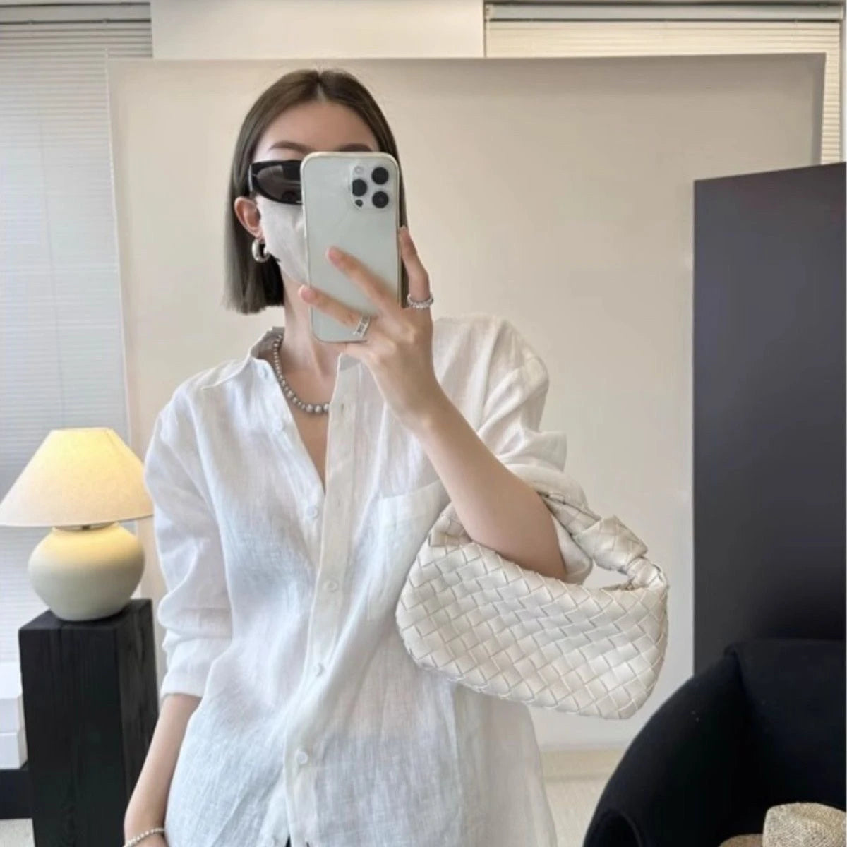 Women's Pure Linen Shirt Loose Fit Cotton Linen Sun Protection Versatile Shape Summer New plus Size Shirt Coat  Collar