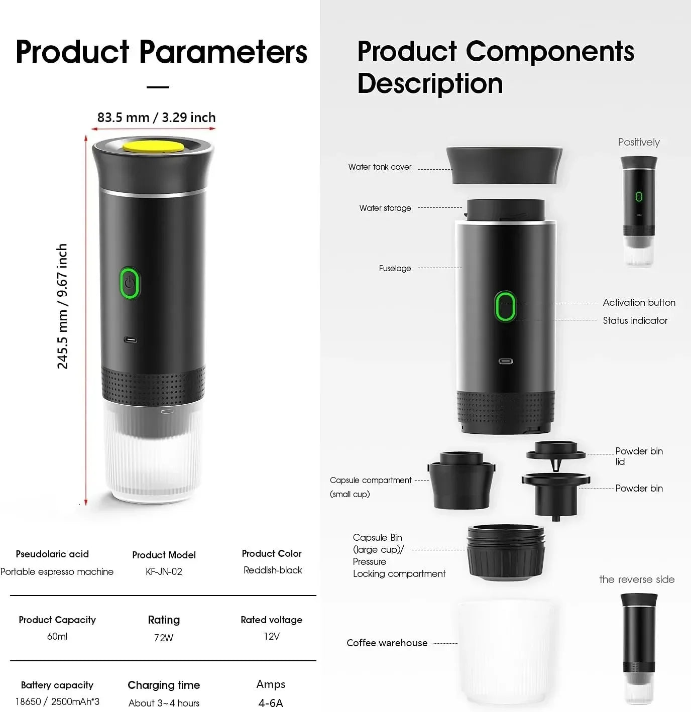 3-in-1 Portable Coffee Maker Espresso Coffee Maker For Car Home Camping Travel Capsule Powder Automatic Coffee Maker
