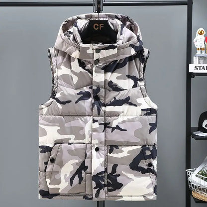 Korean Design Men's Winter Camouflage Down Vest Thickened Couple Coat for Outdoor Activities Teens Students
