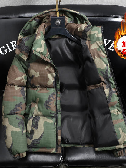 Men's Winter Camouflage Thickened Warm Detachable Hood Cotton Jacket Outdoor Fashion Cold Resistance Dirt Resistant Workwear