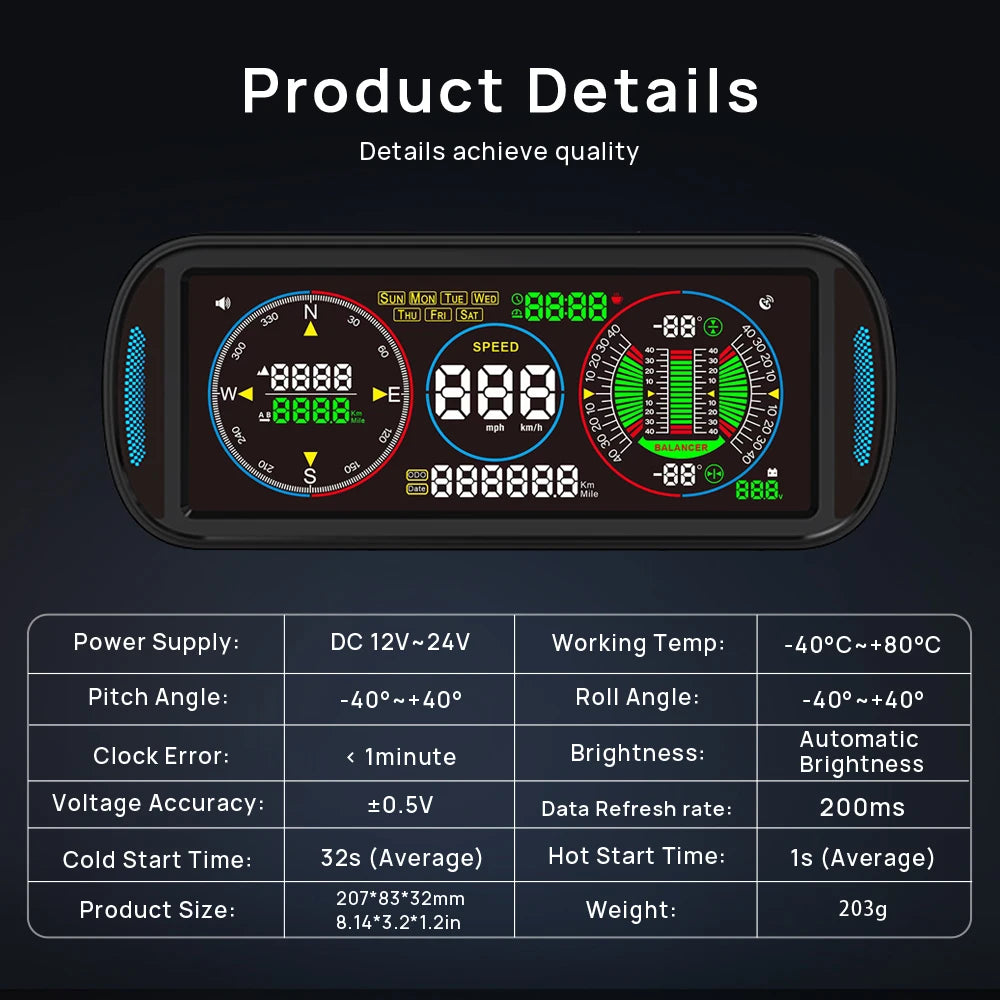 KWHUD Inclinometer 4X4 Off Road LCD Screen HUD Display Car Speedometer Digital GPS Odometer Tilt Pitch Angle Slope Meter Gadgets