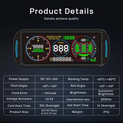 KWHUD Inclinometer 4X4 Off Road LCD Screen HUD Display Car Speedometer Digital GPS Odometer Tilt Pitch Angle Slope Meter Gadgets