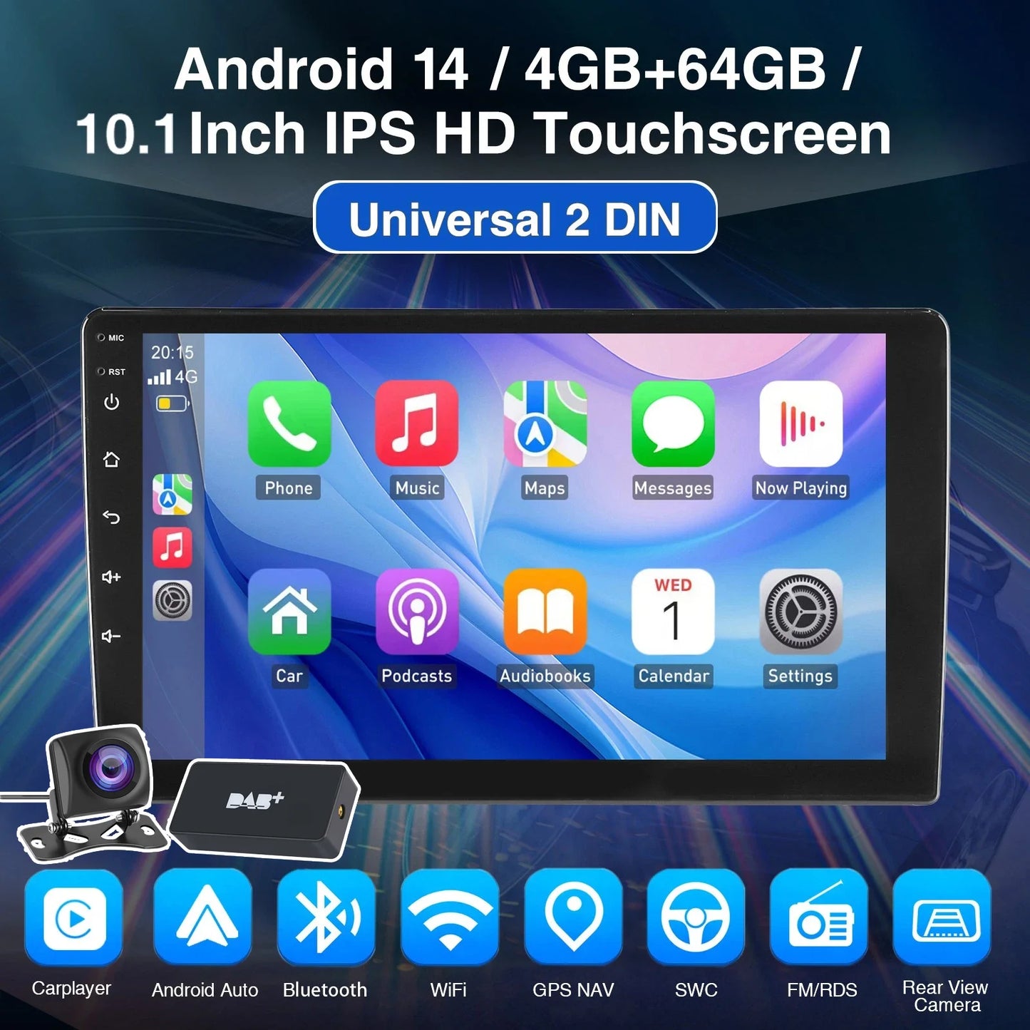 7"/9"/10“ 2 DIN Android 15 4+64G Car Stereo Multimedia Player Universal Carplay Android Auto GPS Navigation FM Radio Touchscreen
