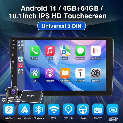 7"/9"/10“ 2 DIN Android 15 4+64G Car Stereo Multimedia Player Universal Carplay Android Auto GPS Navigation FM Radio Touchscreen